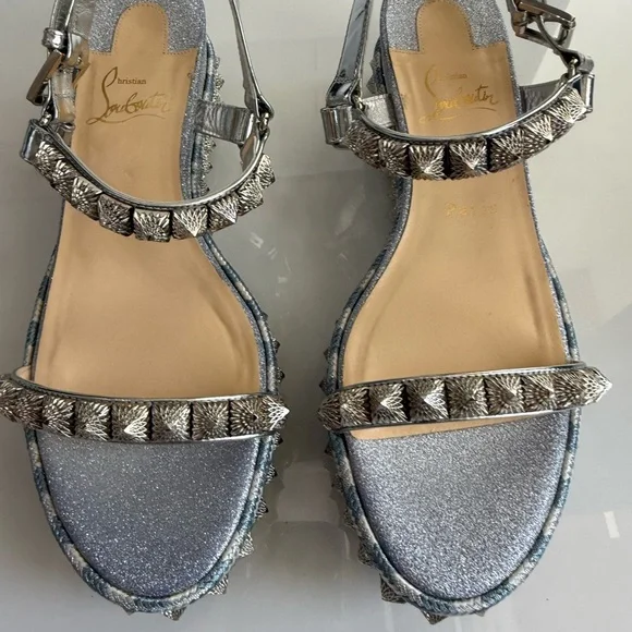 Christian Louboutin Silver Embellished Sandals - Picture 2 of 4